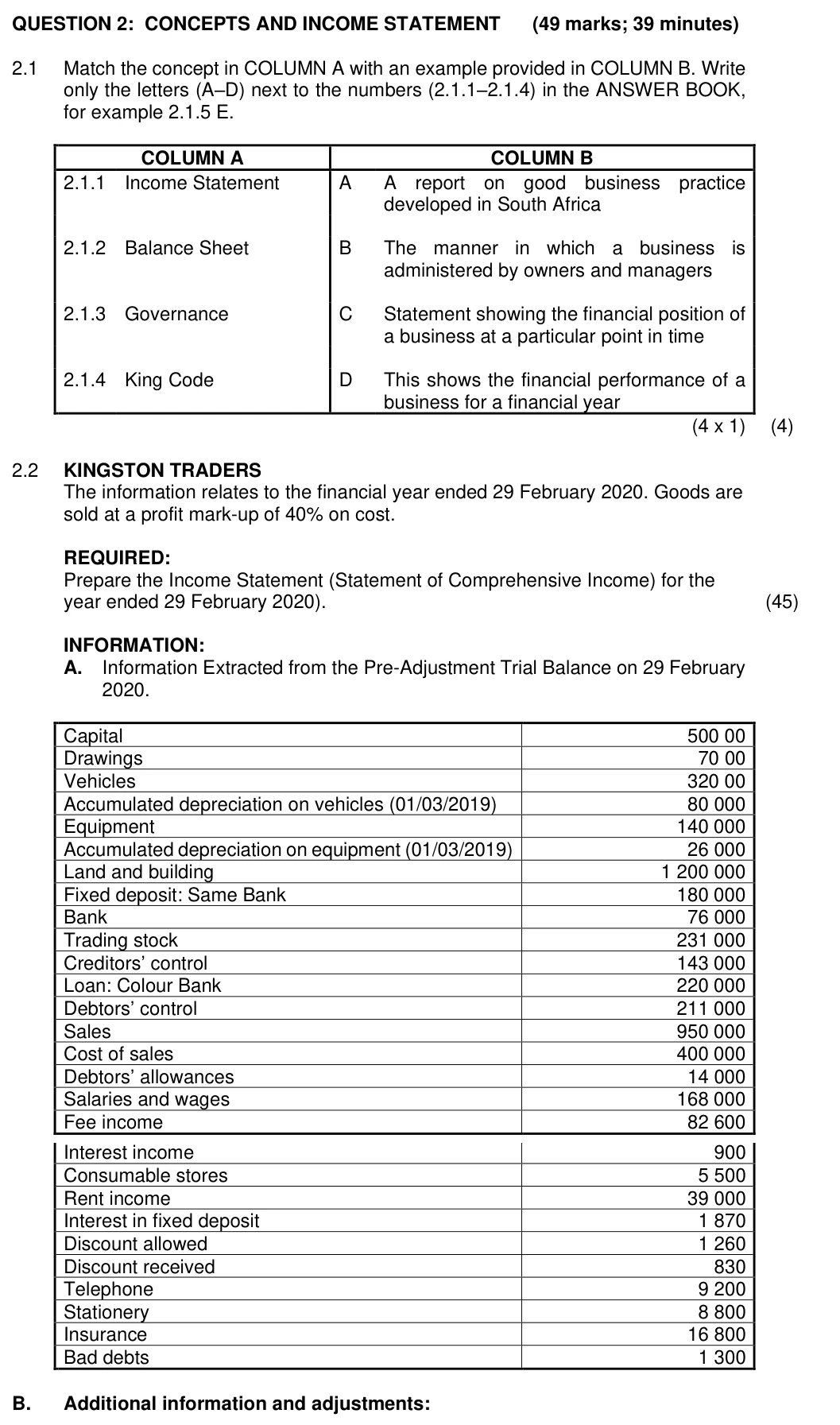 Grade 10 Accounting PREPARATION OF FINANCIAL STATEMENTS practice question