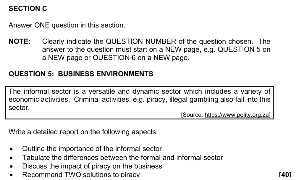 Grade 10 Business Studies Business Sectors practice question