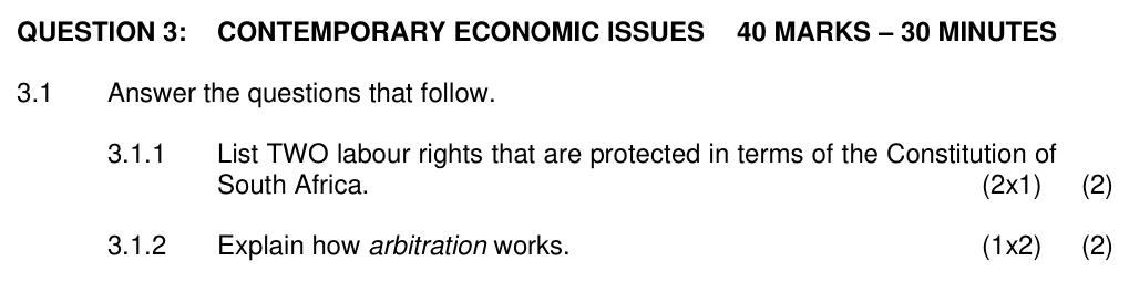 Grade 10 Economics Labour Relations practice question