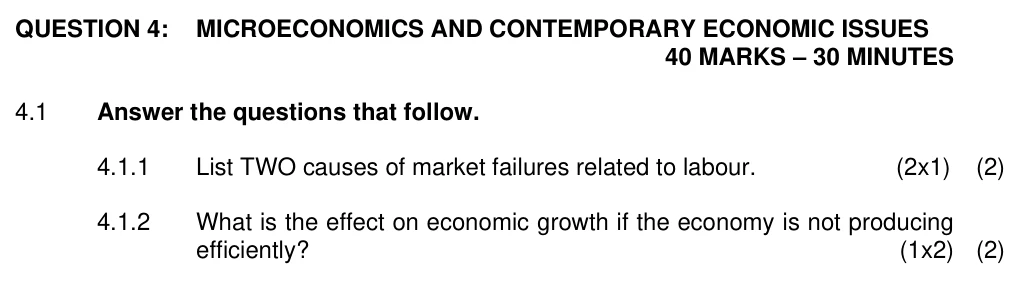 Grade 10 Economics Production Possibility Curve practice question