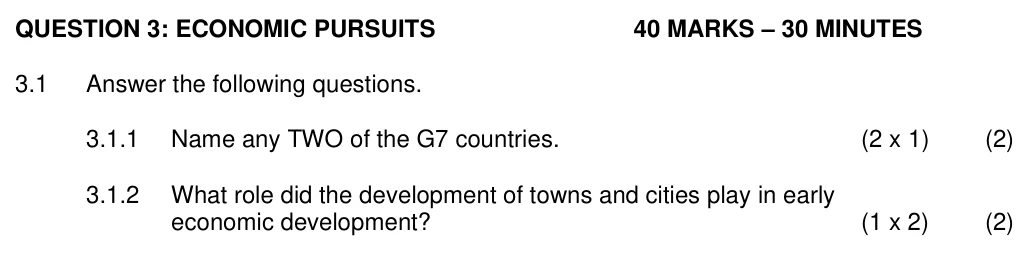 Grade 10 Economics Growth, Development & Globalisation practice question