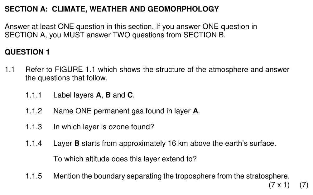 Grade 10 Geography The atmosphere practice question