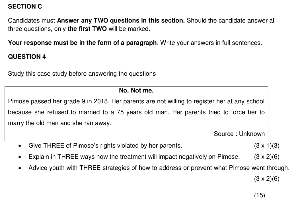 Grade 10 Life Orientation Democracy and human rights practice question