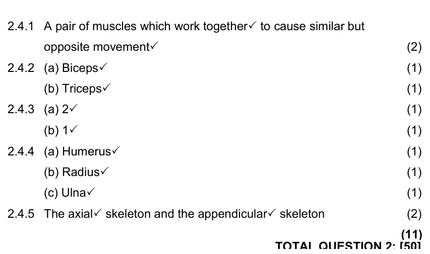 Grade 10 Life Sciences Support systems: Animals  practice question