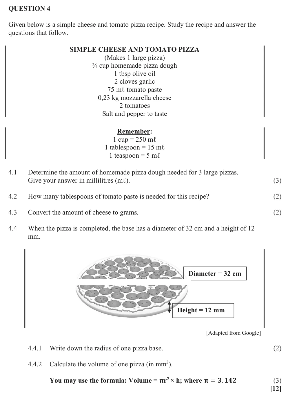 Grade 10 Mathematical Literacy MEASUREMENT practice question