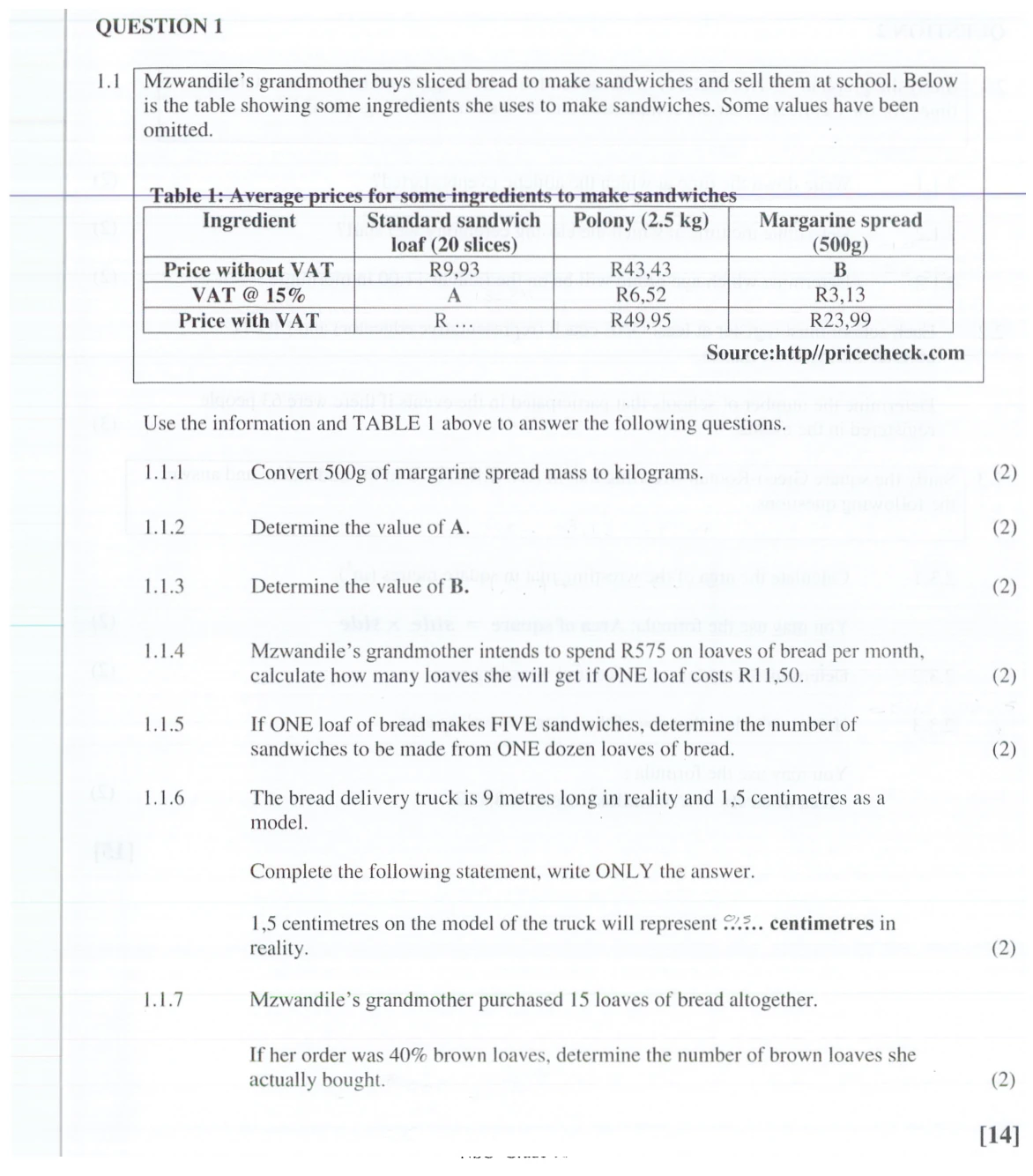 Grade 10 Mathematical Literacy NUMBERS AND CALCULATIONS WITH NUMBERS practice question