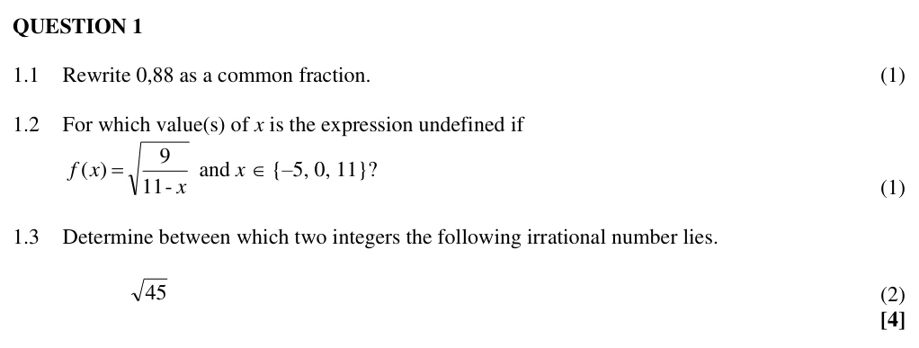 Grade 10 Mathematics Algebra practice question