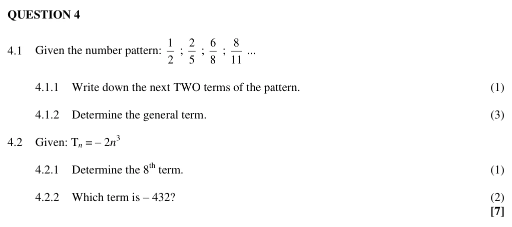 Grade 10 Mathematics Number patterns practice question