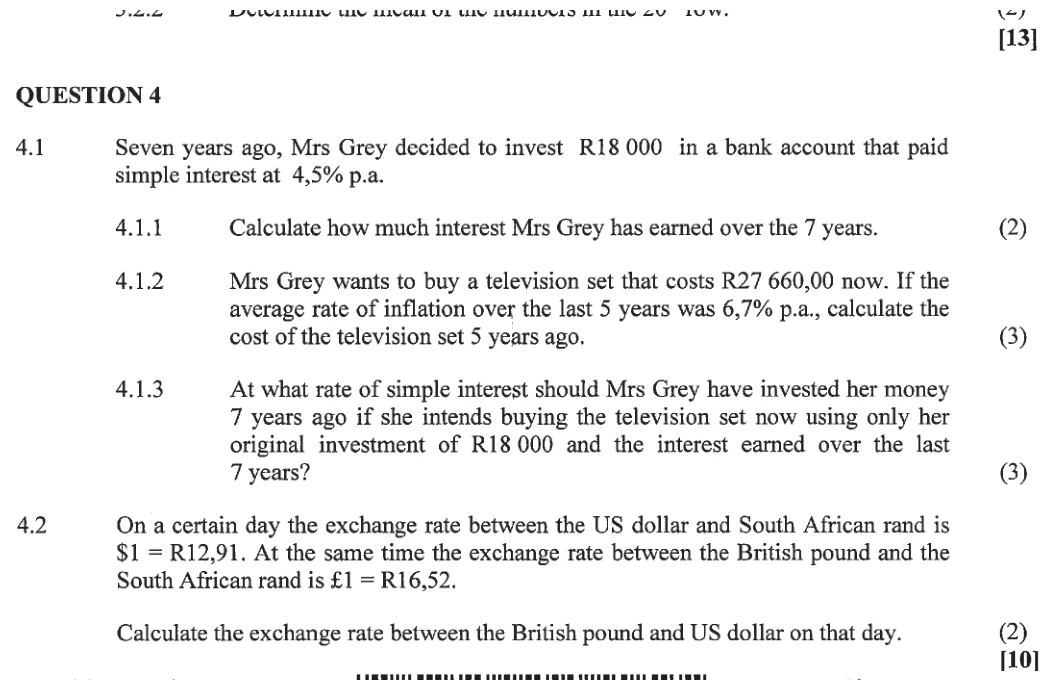 Grade 10 Mathematics Finance, growth practice question
