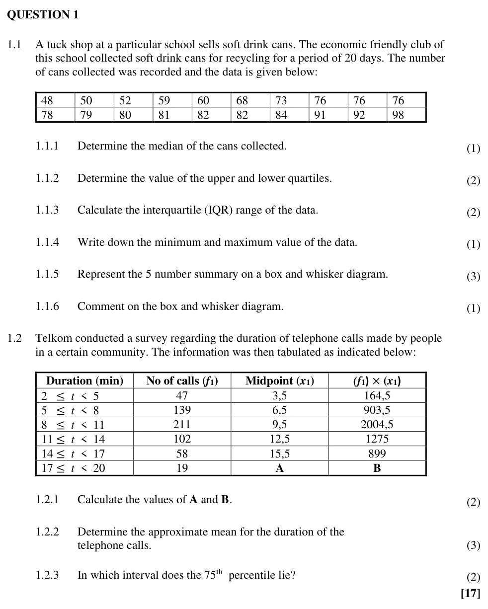 Grade 10 Mathematics Statistics practice question