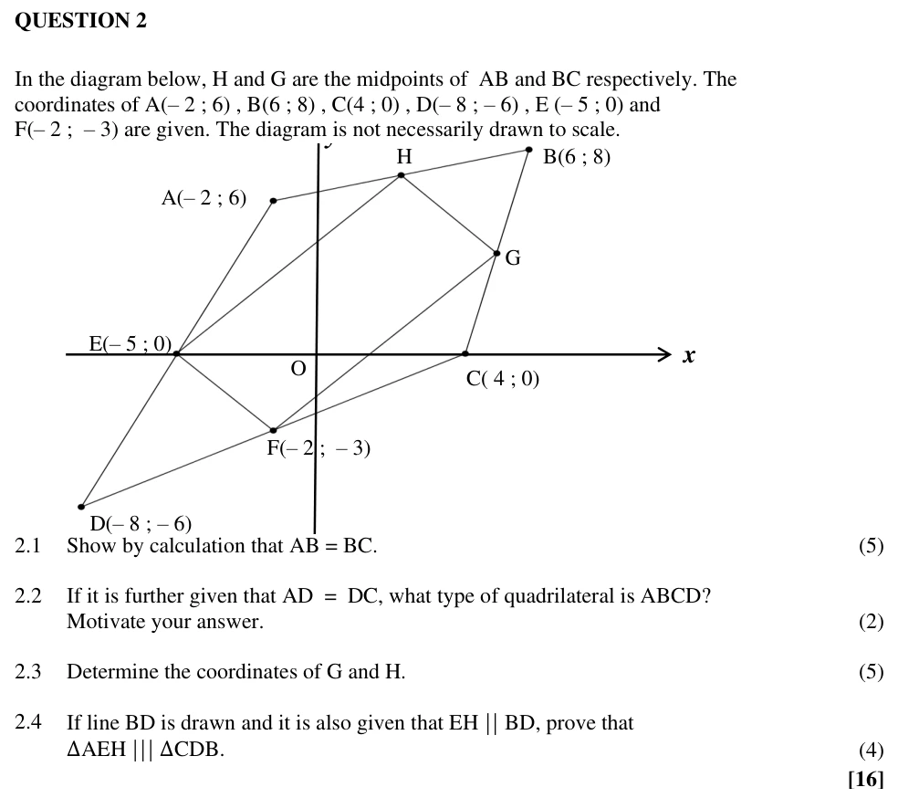 Grade 10 Mathematics Analytical Geometry practice question