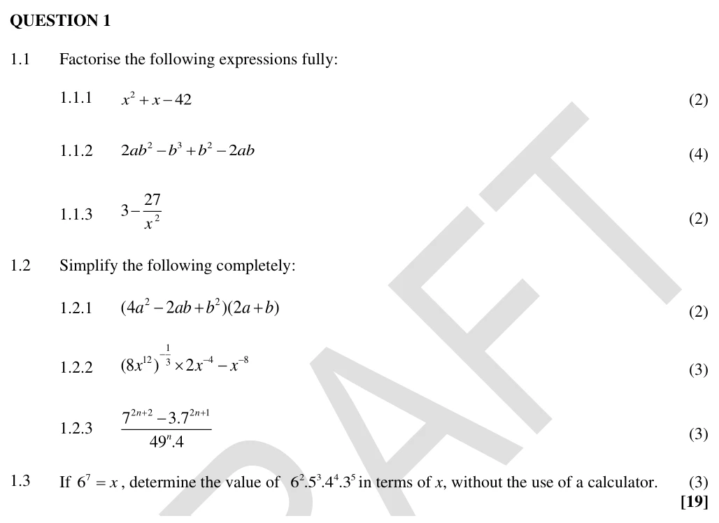 Grade 10 Mathematics Algebra practice question