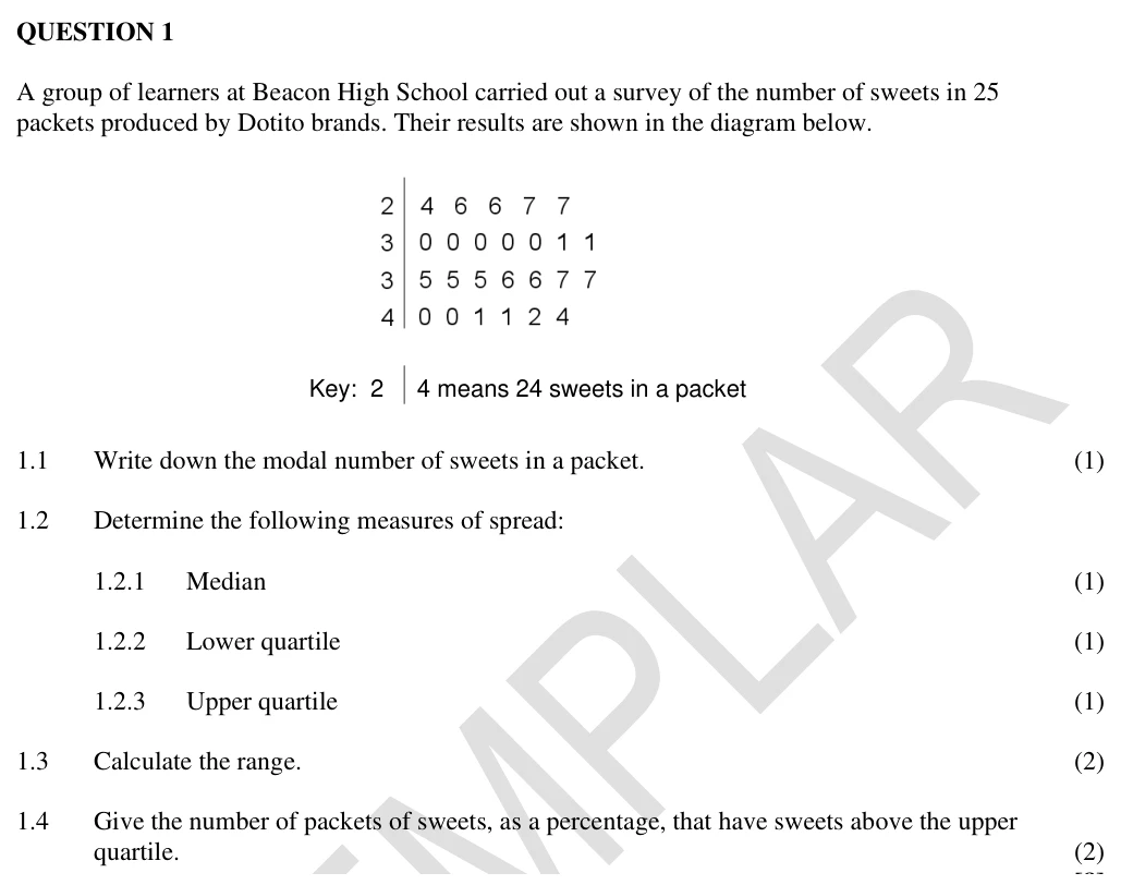 Grade 10 Mathematics Statistics practice question