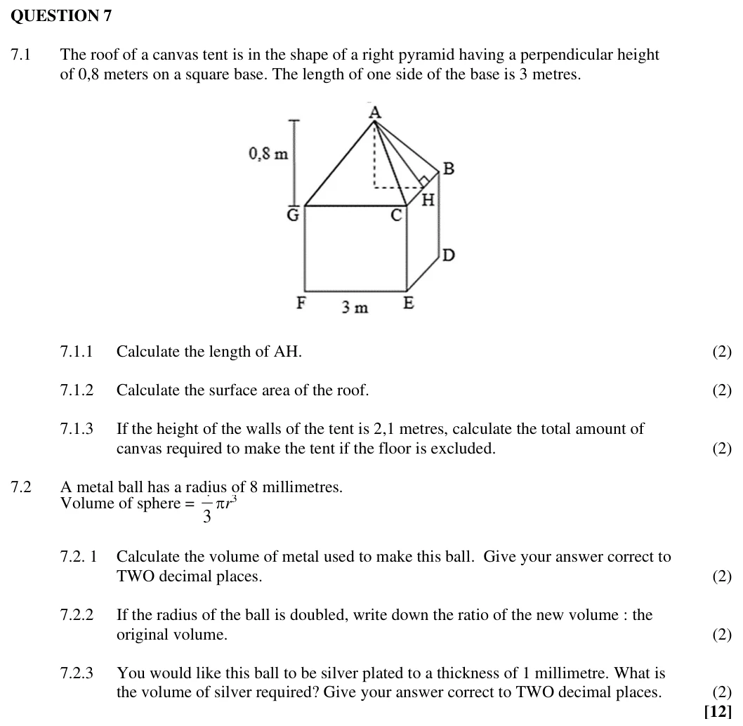 Grade 10 Mathematics Measurement practice question