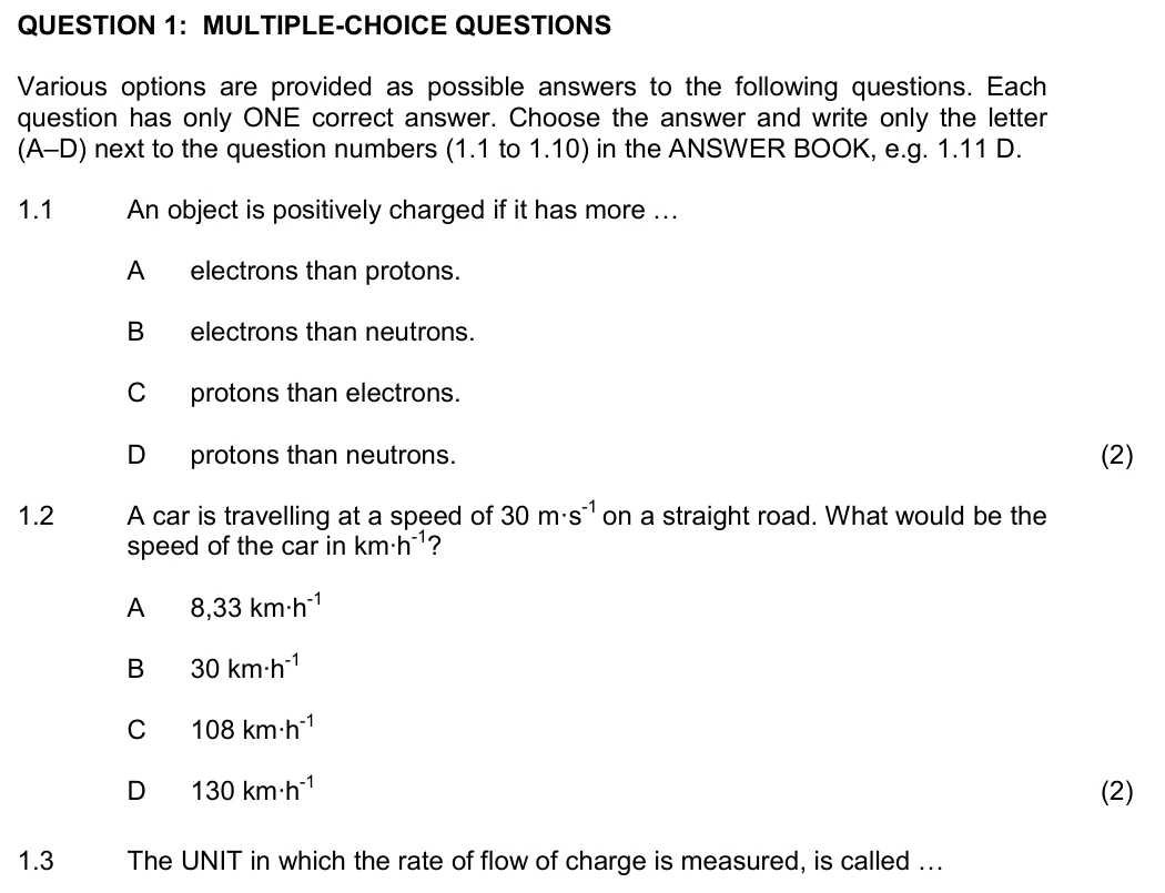 Grade 10 Physical Sciences Electrostatics practice question