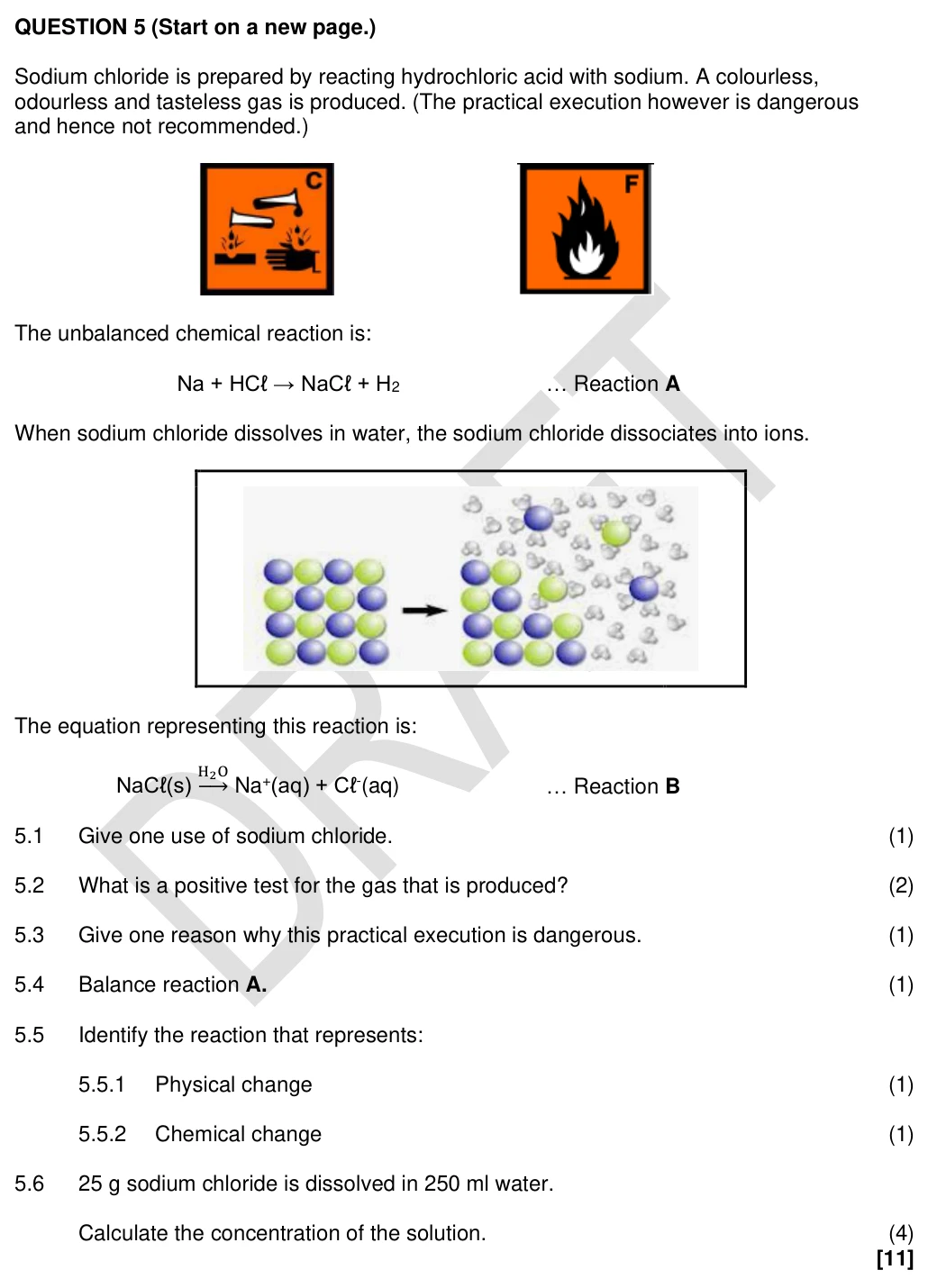 Grade 10 Physical Sciences Quantitative aspects of chemical change practice question