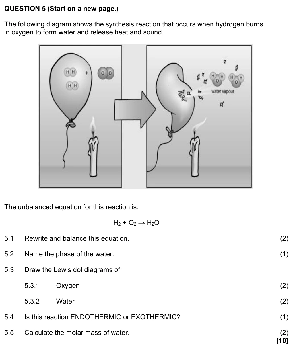 Grade 10 Physical Sciences Representing chemical change practice question