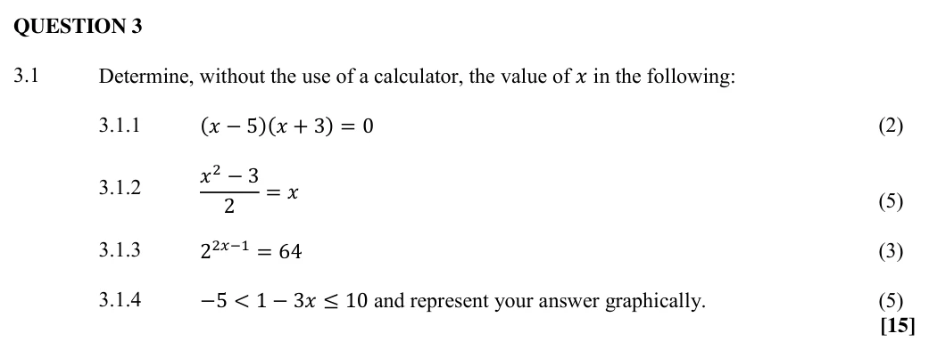 Grade 10 Technical Mathematics Equations and inequalities practice question