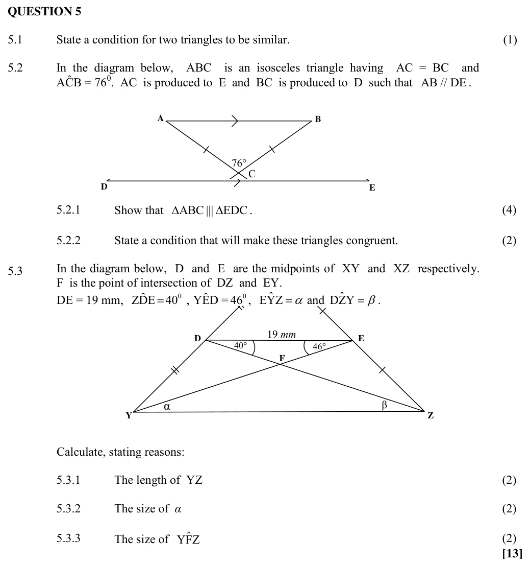 Grade 10 Technical Mathematics Euclidean geometry practice question