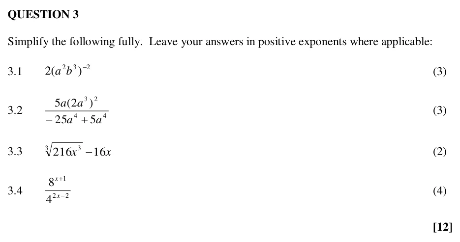 Grade 10 Technical Mathematics Exponents practice question