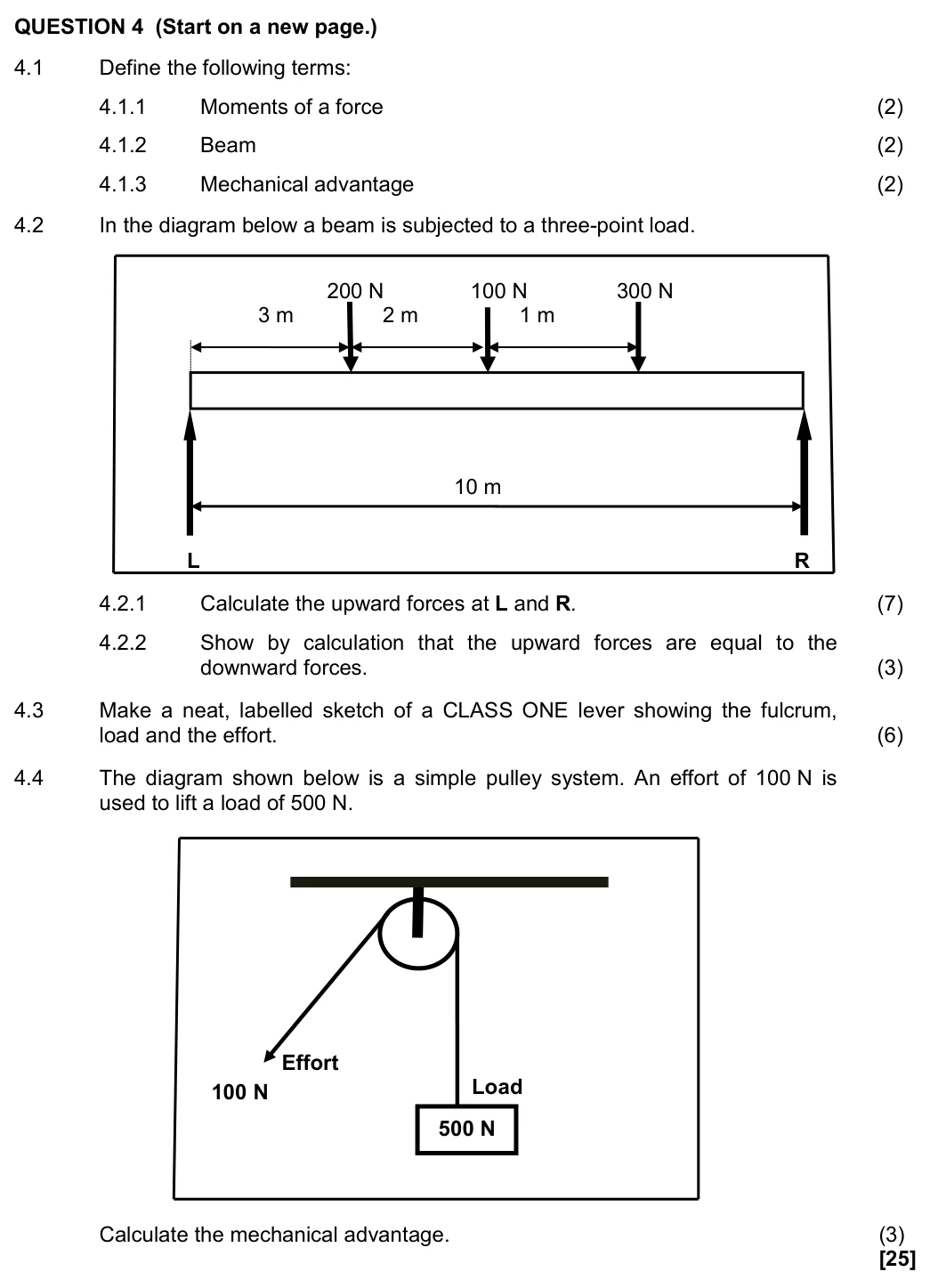 Grade 10 Technical Sciences Moments and simple machines practice question