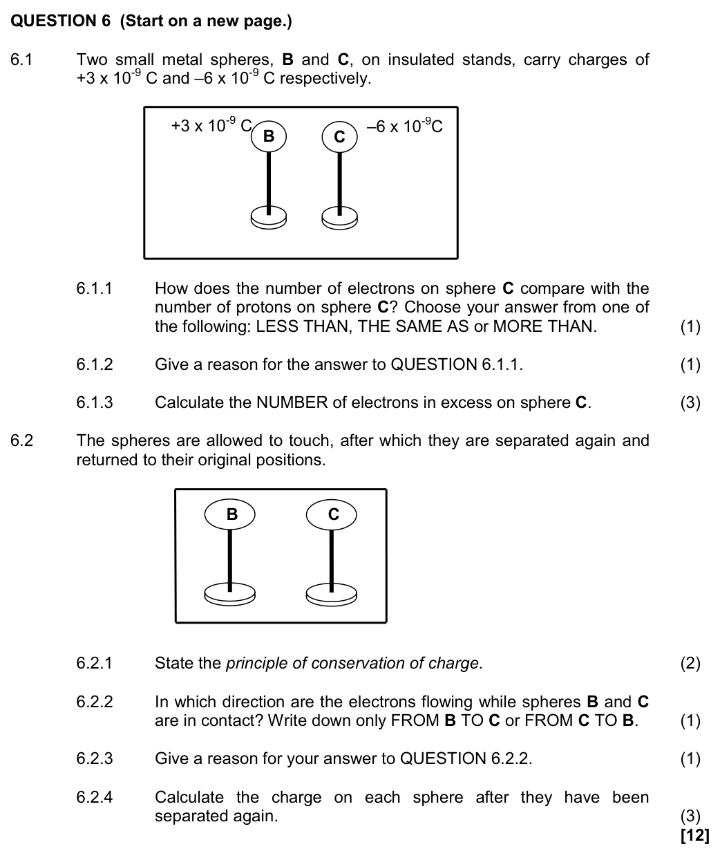 Grade 10 Technical Sciences Electrostatics and electric circuits practice question
