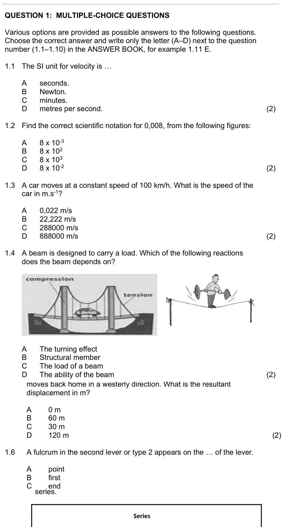 Grade 10 Technical Sciences Units, measurement and scientific notation practice question