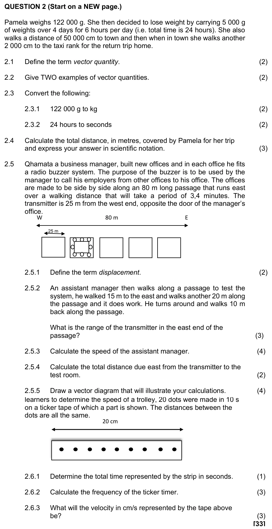 Grade 10 Technical Sciences Vectors, scalars and motion in one dimension practice question