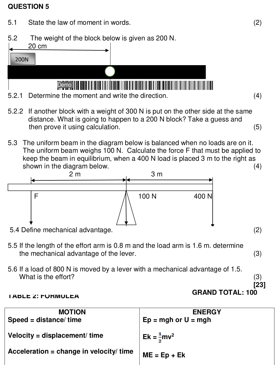Grade 10 Technical Sciences Energy practice question