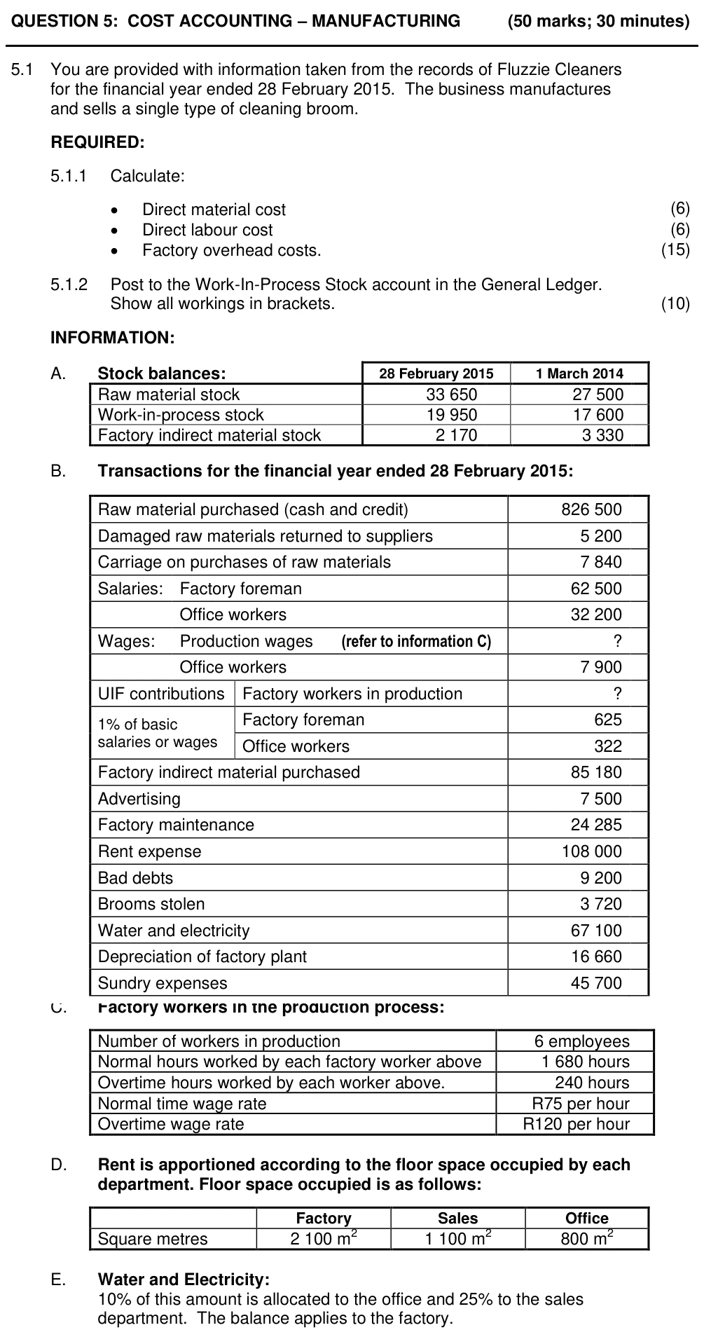 Grade 11 Accounting COST ACCOUNTING practice question