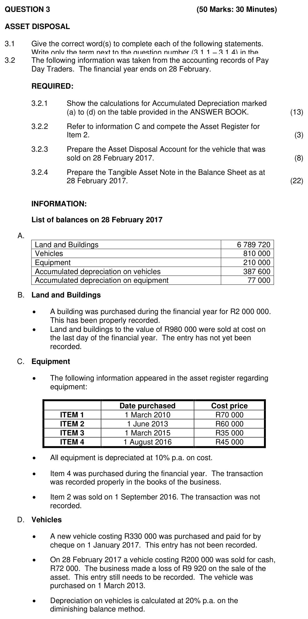 Grade 11 Accounting FIXED ASSETS practice question