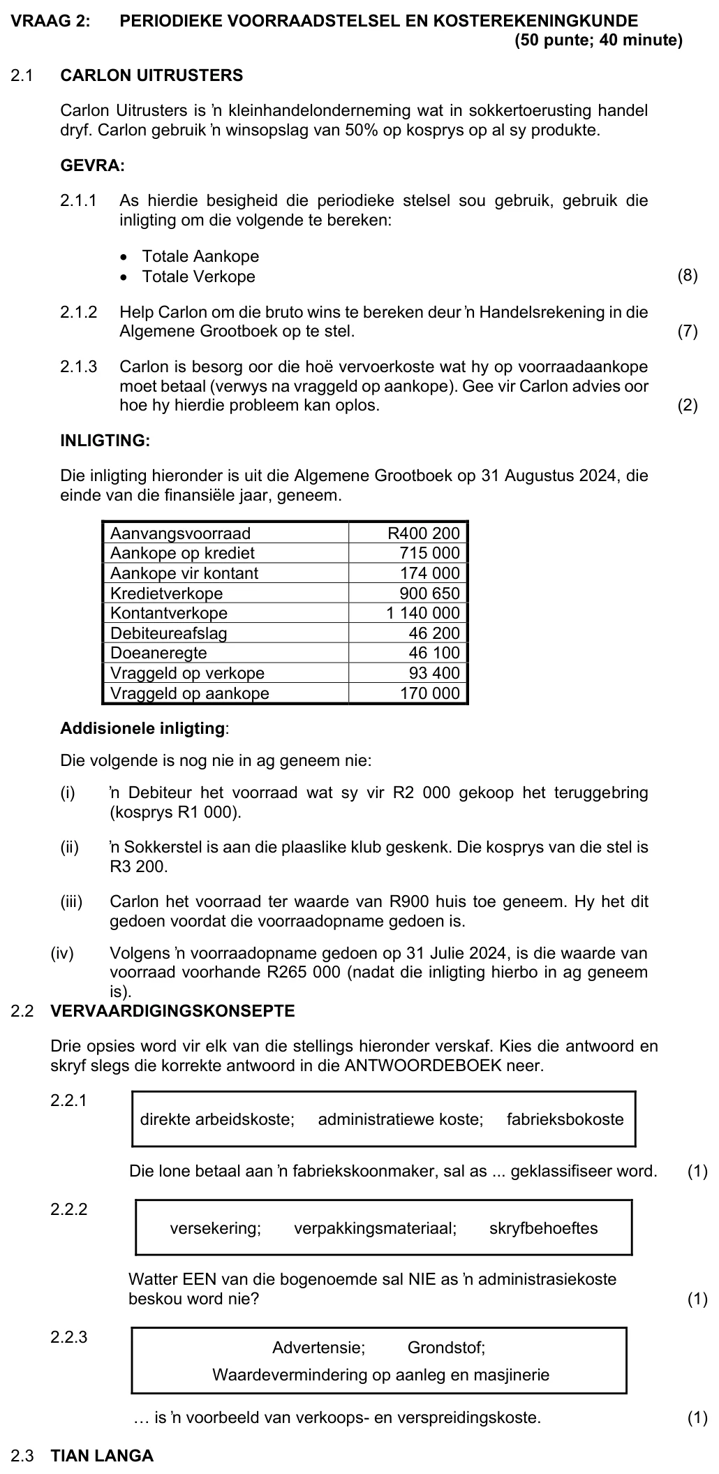 Grade 11 Accounting INVENTORY SYSTEMS practice question