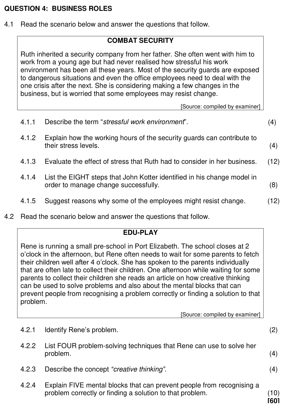 Grade 11 Business Studies Stress, Crisis & Change Management practice question