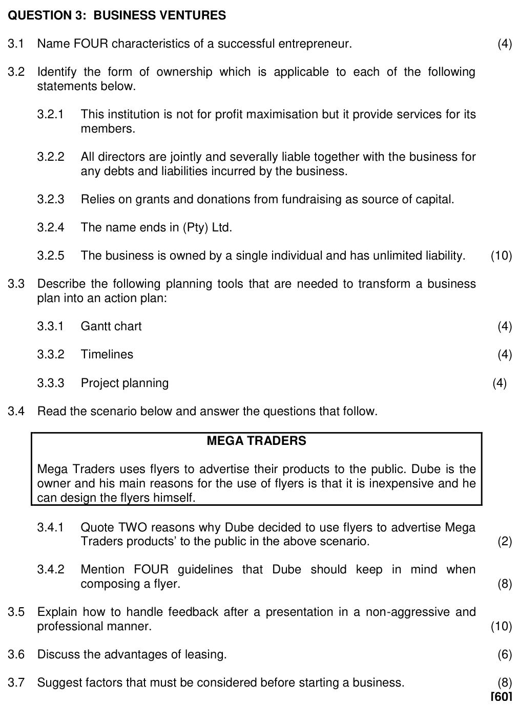 Grade 11 Business Studies Entrepreneurship & Business Ventures practice question