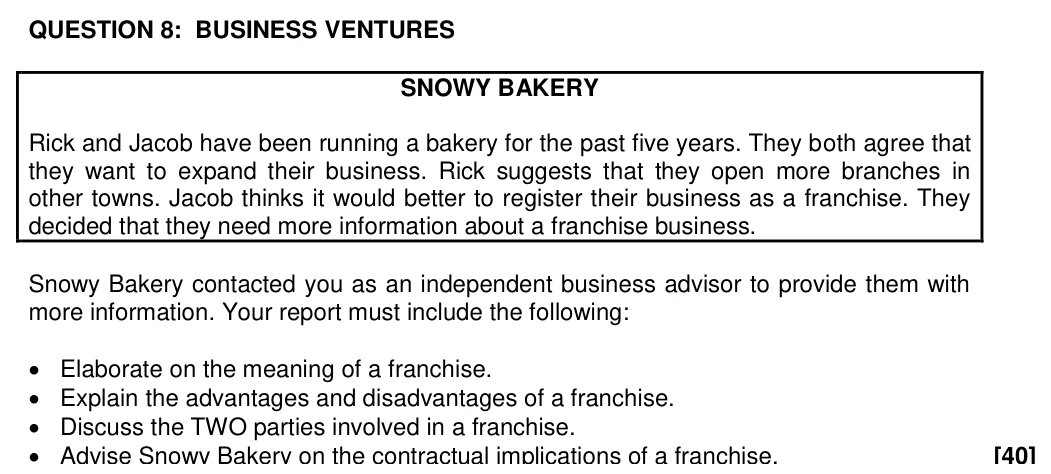 Grade 11 Business Studies Avenues of Acquiring Business practice question