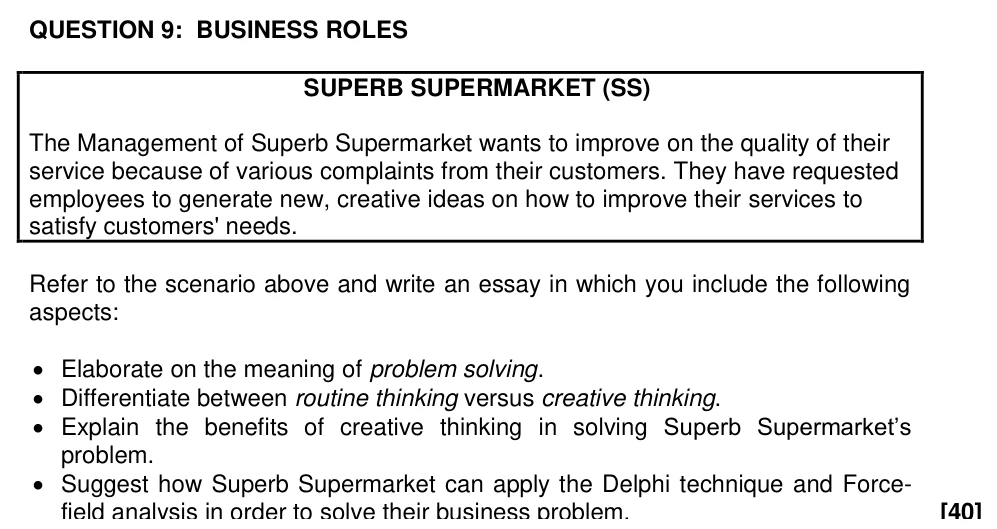 Grade 11 Business Studies Creative Thinking & Problem Solving practice question