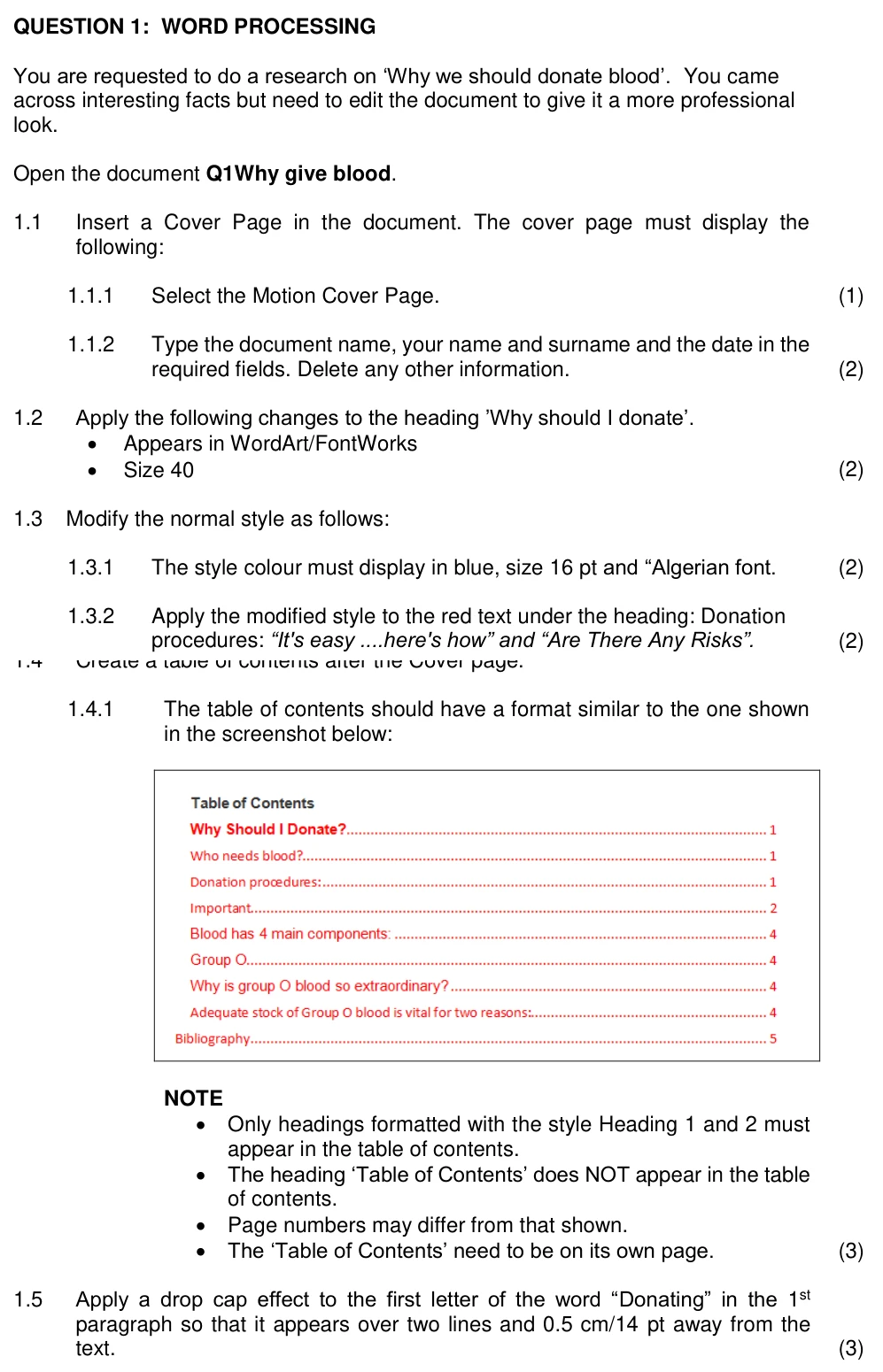 Grade 11 Computer Applications Technology Word Processing practice question