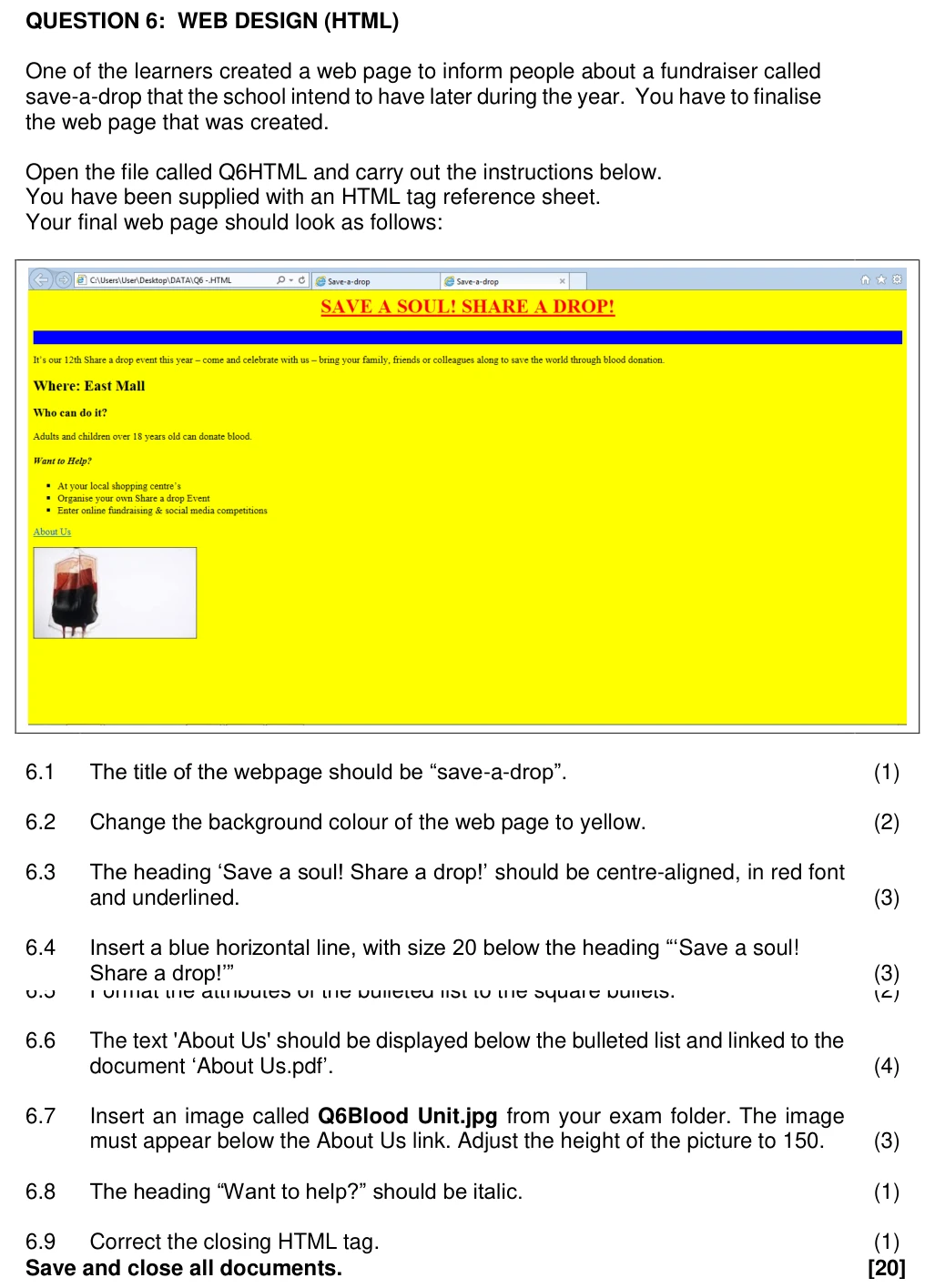 Grade 11 Computer Applications Technology HTML & Web Design practice question