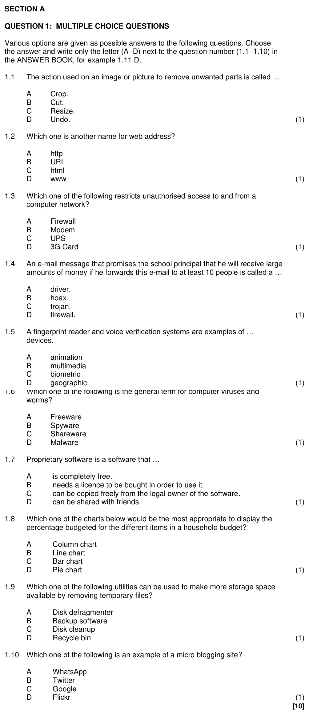 Grade 11 Computer Applications Technology Systems Technologies — Hardware practice question