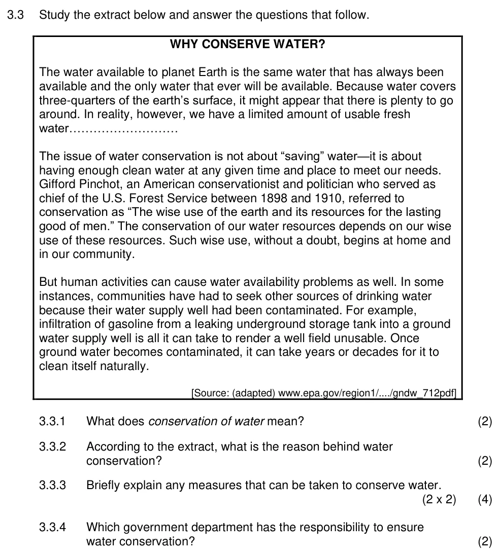 Grade 11 Economics Environmental Sustainability practice question