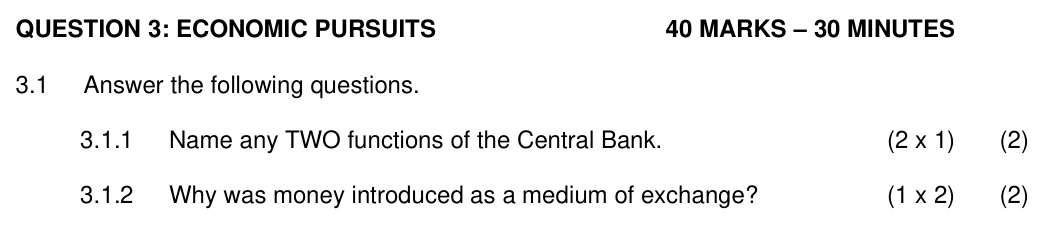 Grade 11 Economics Money & Banking practice question