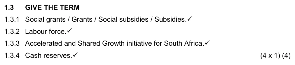 Grade 11 Economics Economic Development practice question