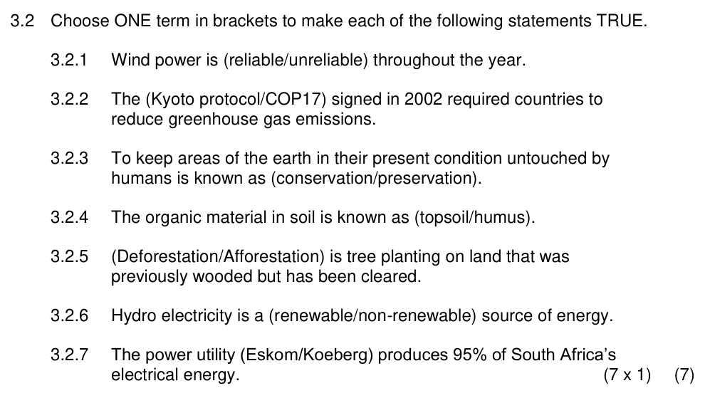 Grade 11 Geography Resources and sustainability practice question