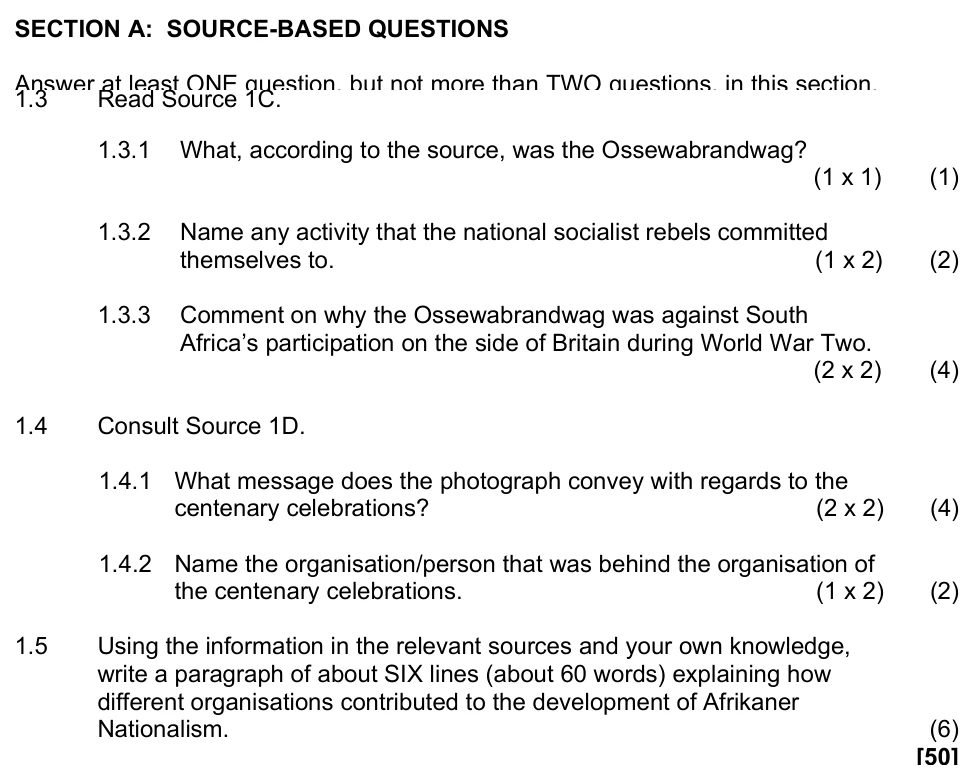 Grade 11 History Nationalisms practice question