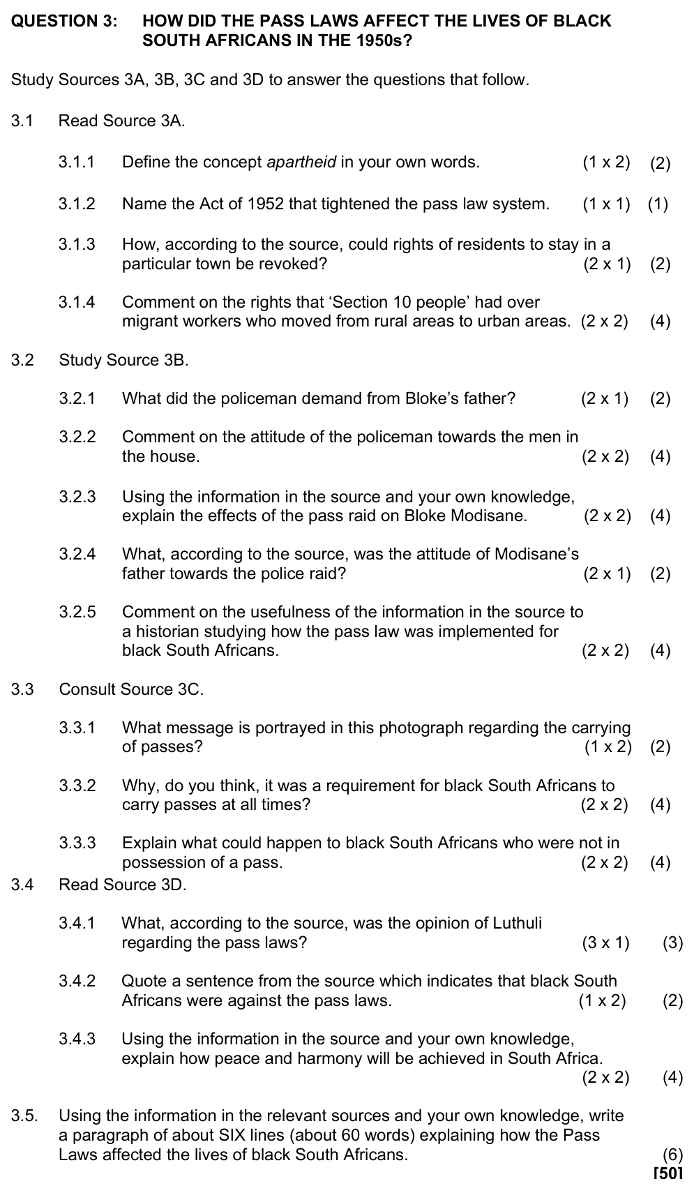 Grade 11 History Apartheid South Africa practice question