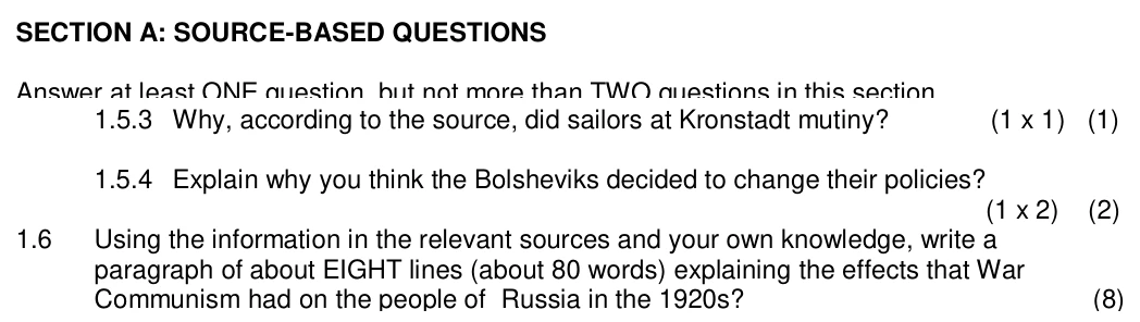 Grade 11 History Communism in Russia 1900–1940 practice question