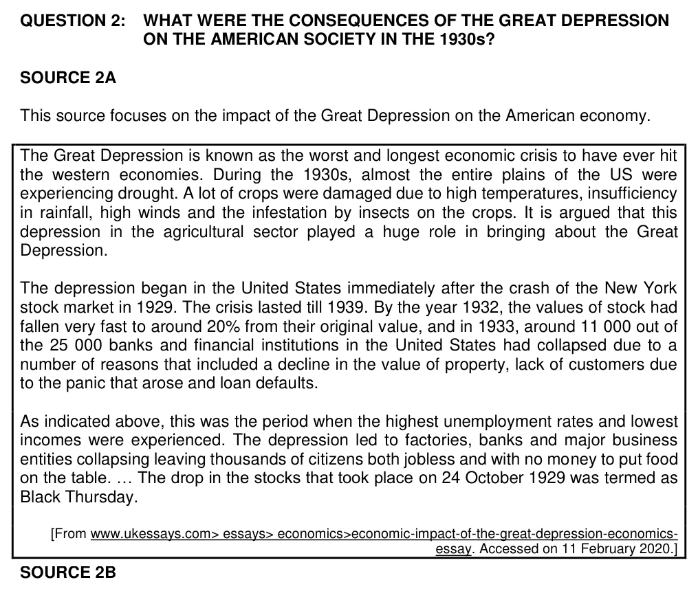 Grade 11 History Capitalism in the USA 1900–1940 practice question