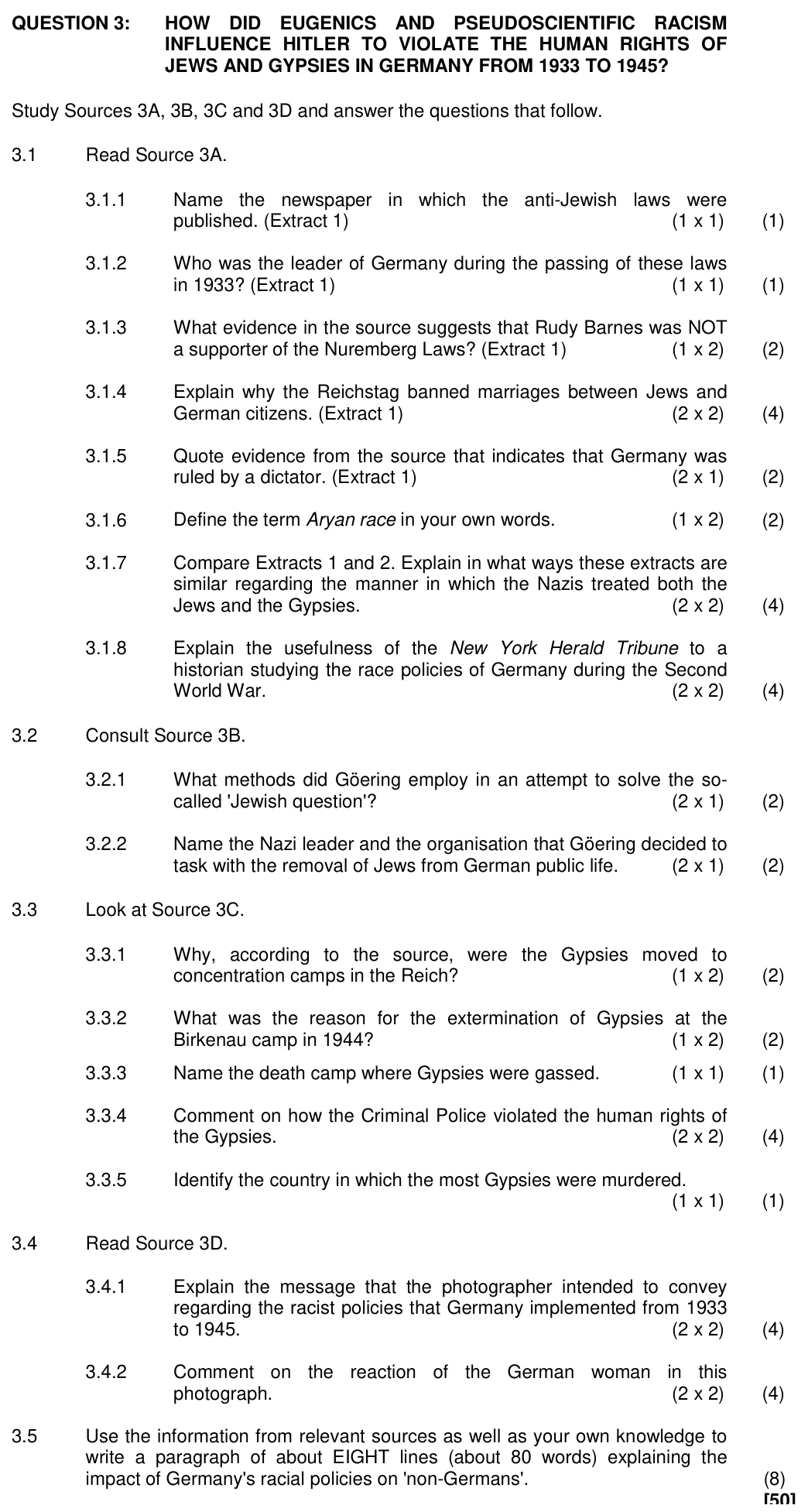 Grade 11 History Ideas of Race practice question