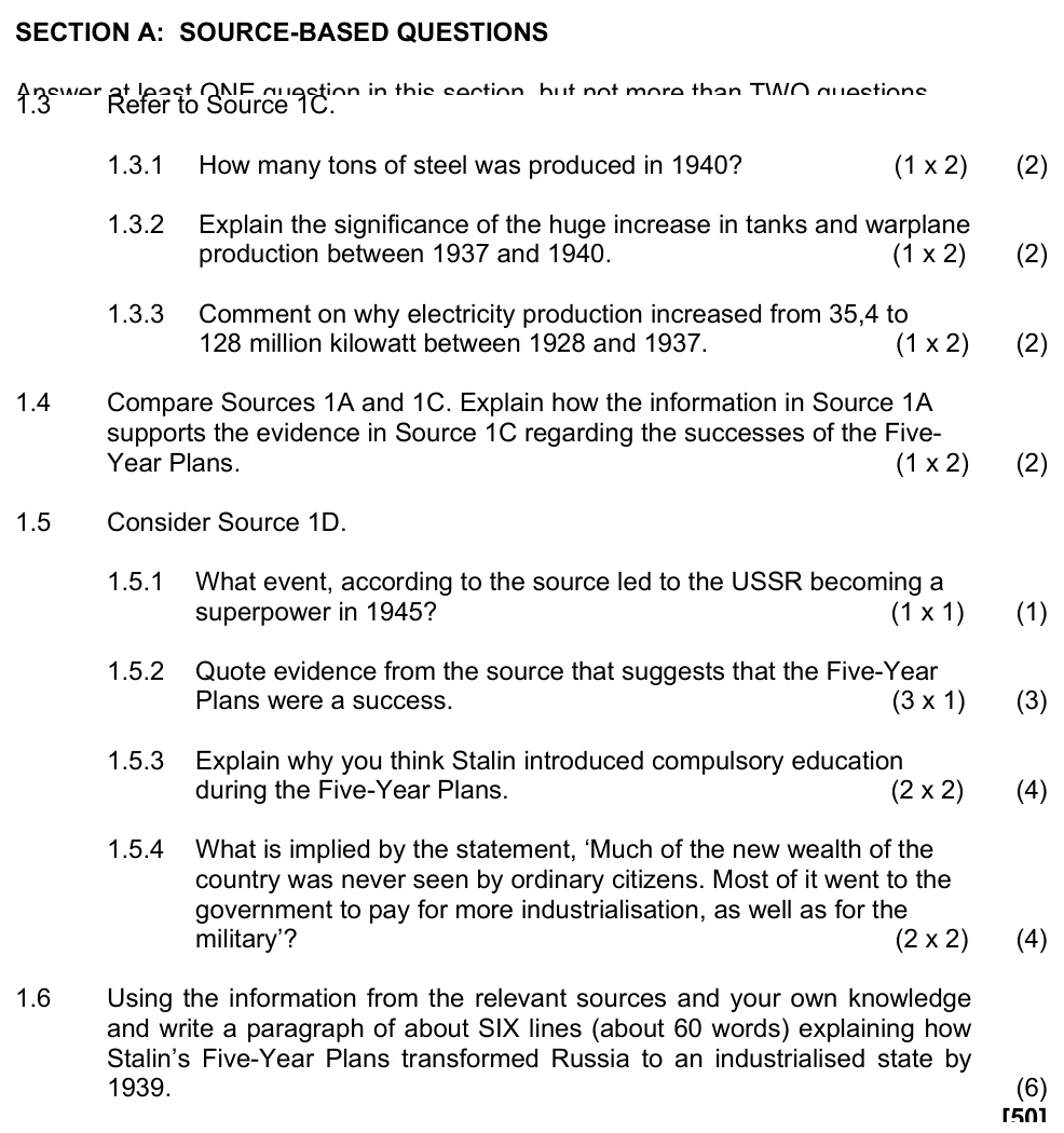 Grade 11 History Communism in Russia 1900–1940 practice question
