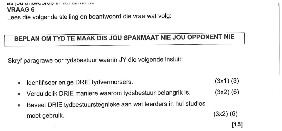 Grade 11 Life Orientation Study Skills practice question